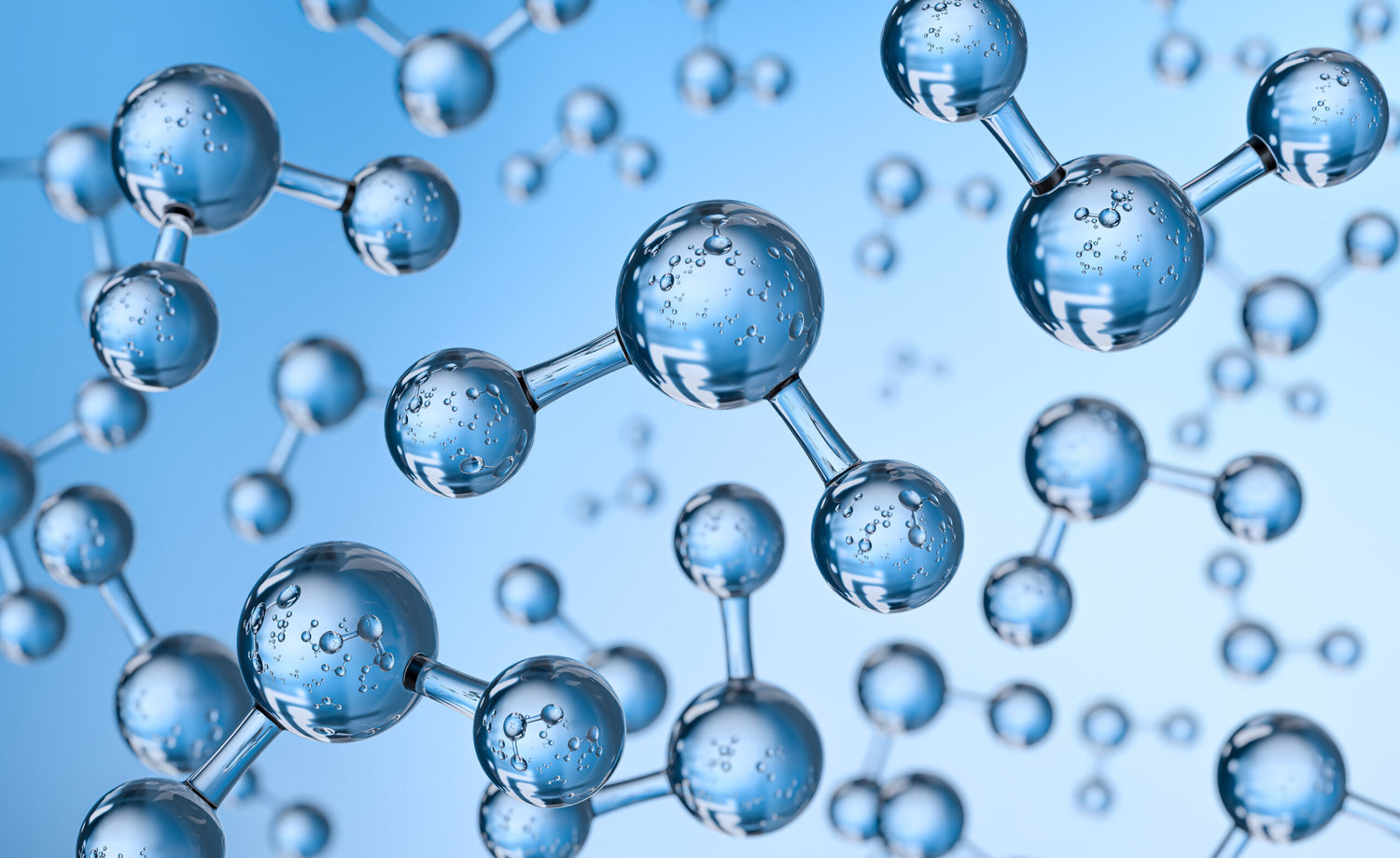 Molecular gel-like dots representing hyaluronic acid, showcasing its positive and negative role in skincare products