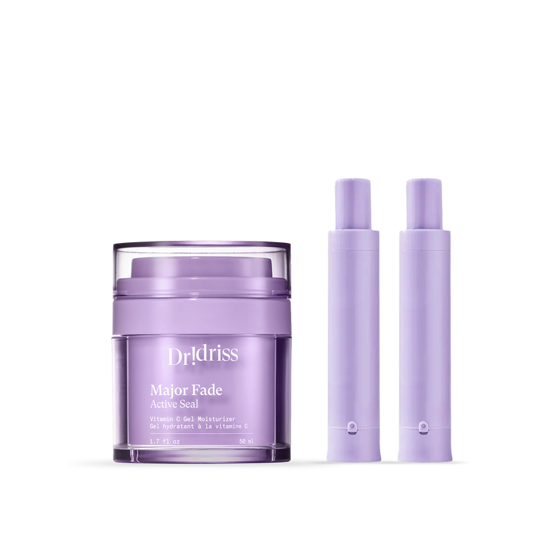 Dr. Driss skincare set with the Major Fade Active Seal and Hyper Serum Refills