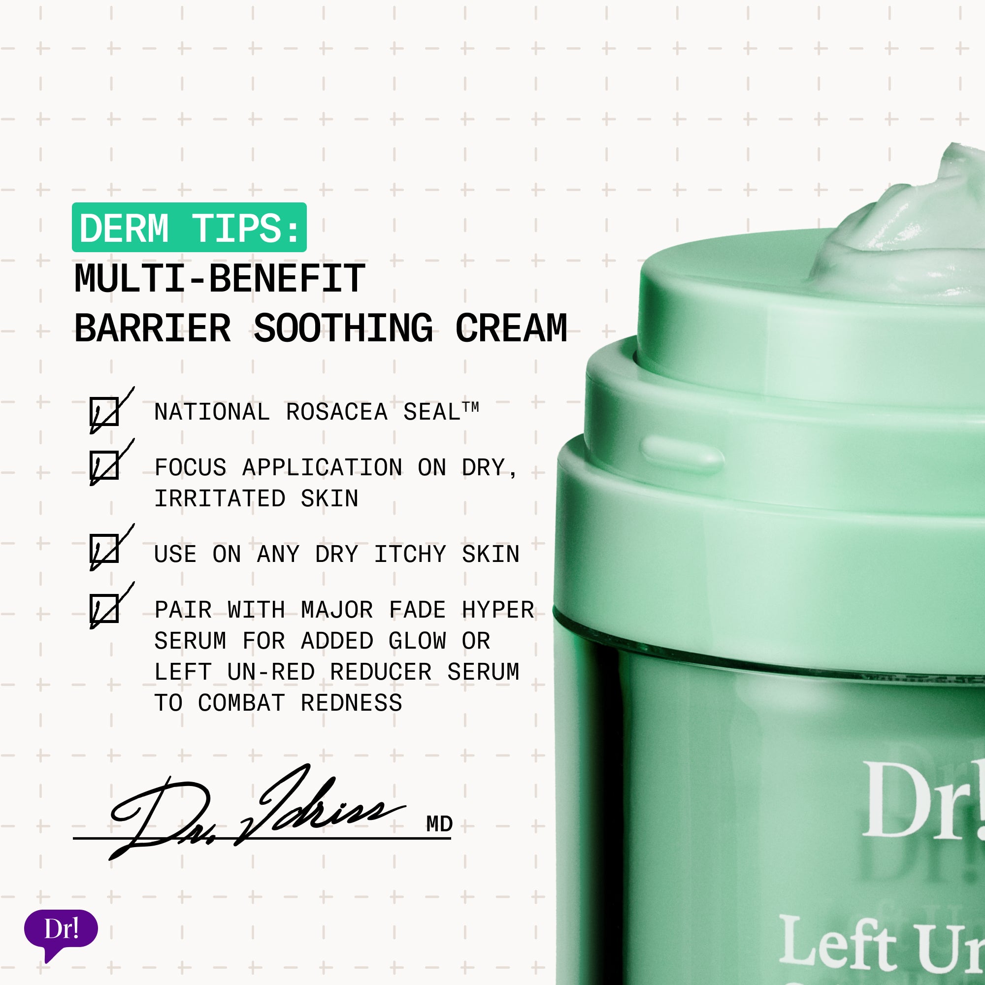 Left Un-Red CalmBack Cream derm tips for soothing dry, irritated, and redness-prone skin