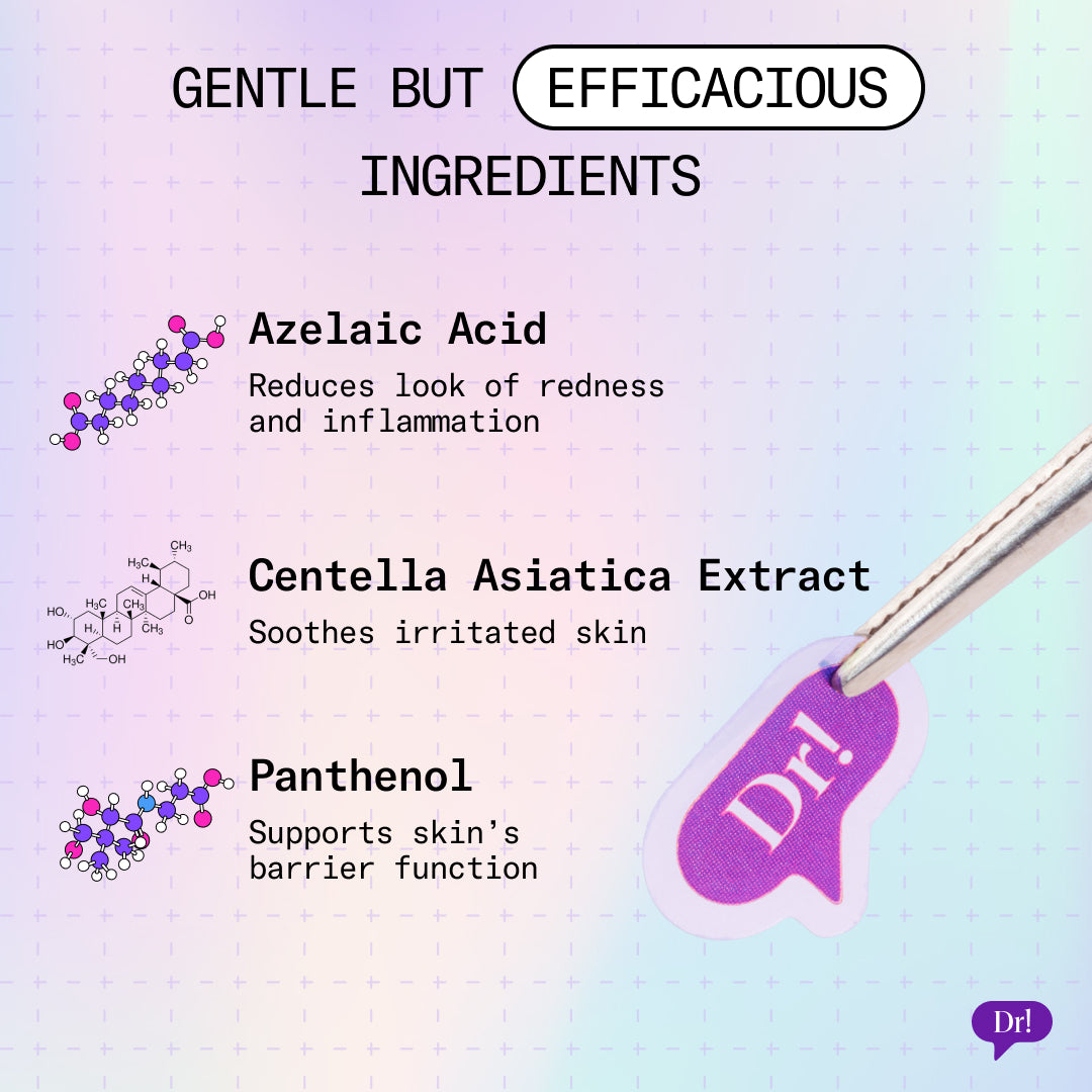 Ingredient callouts for Patch It Rescue Pimple Patches, featuring Azelaic Acid, Centella Asiatica Extract, and Panthenol