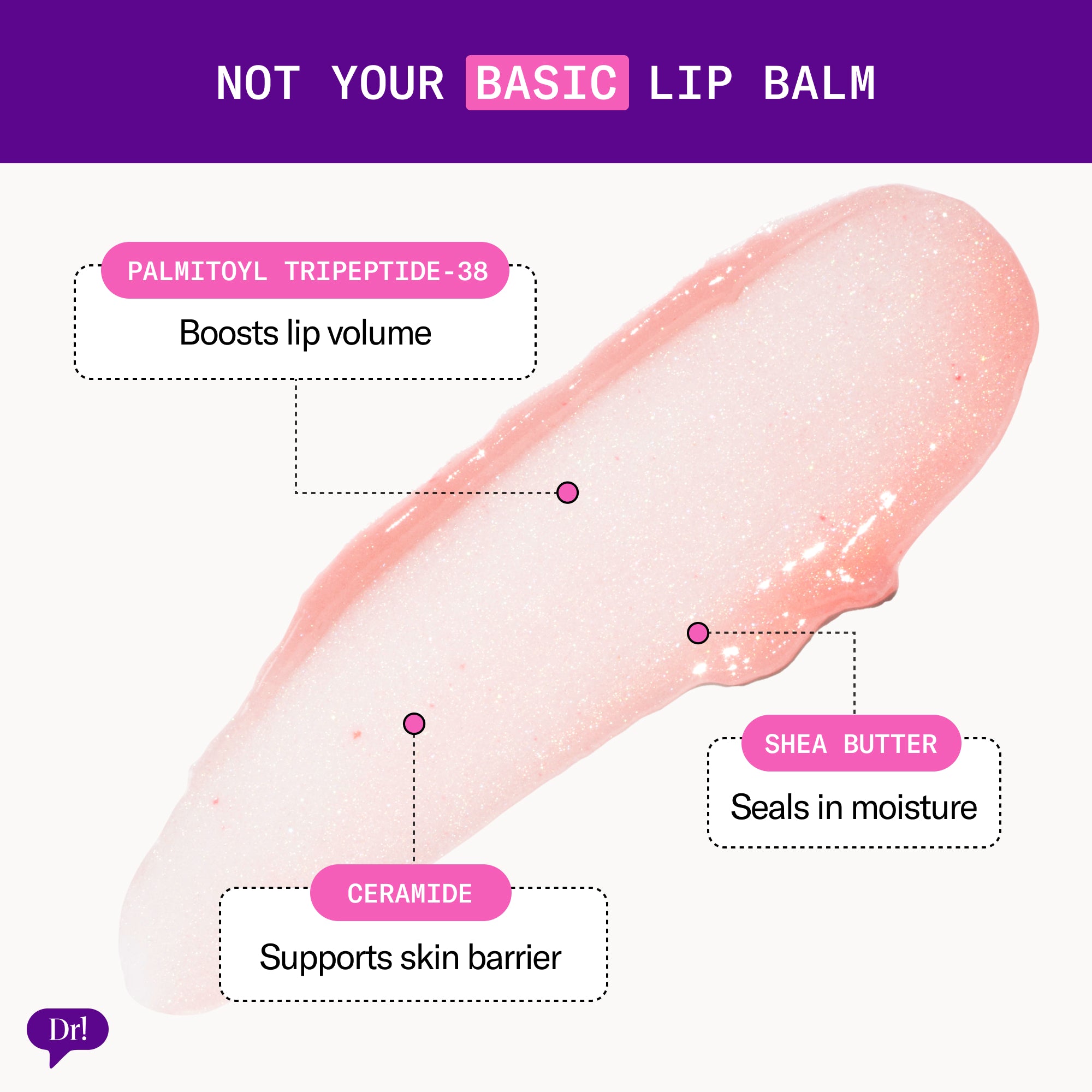 Dessert Barrier Baste Lip Baste texture highlighting ceramides, shea butter, and peptide ingredients