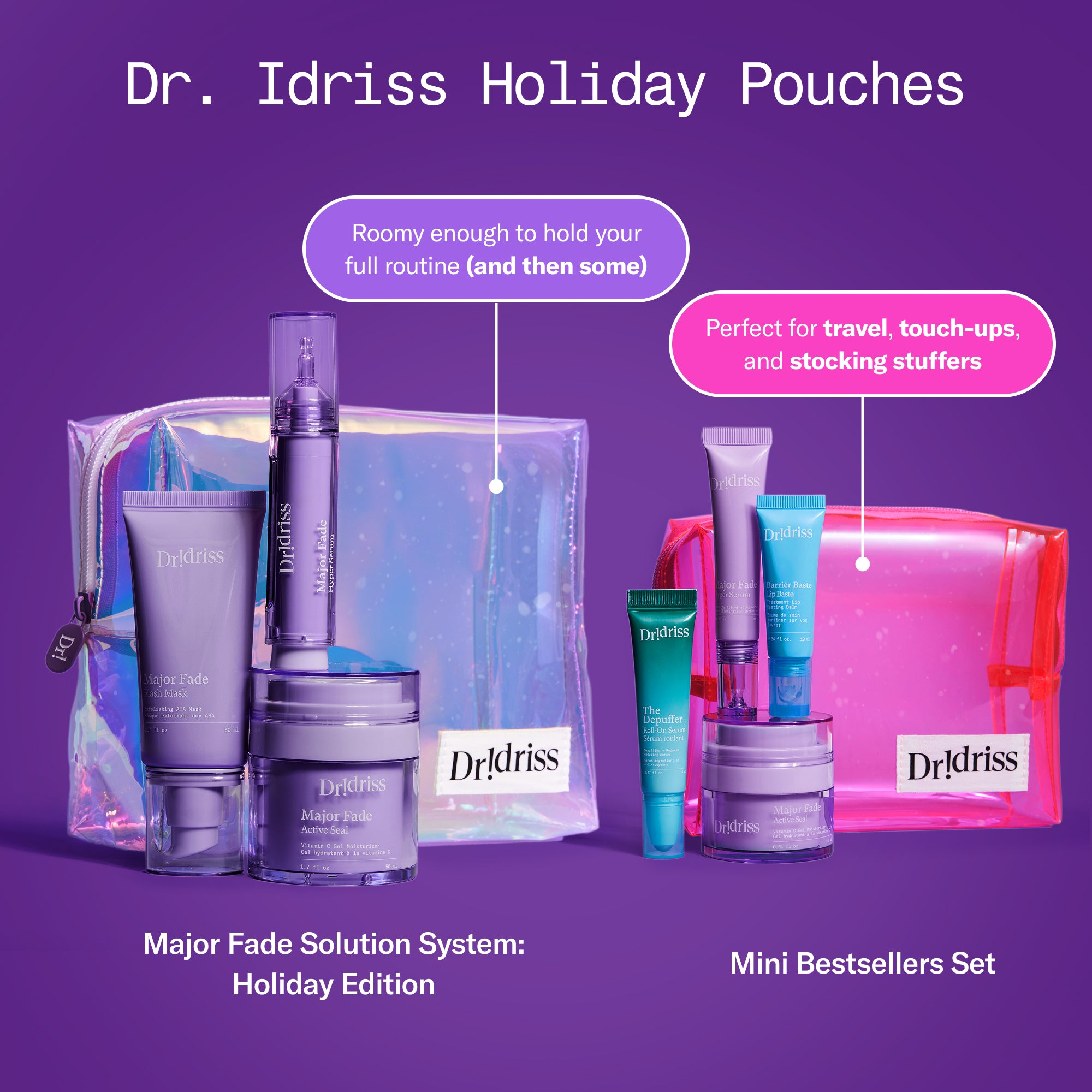 Image showing the difference in sizes for the two holiday pouches
