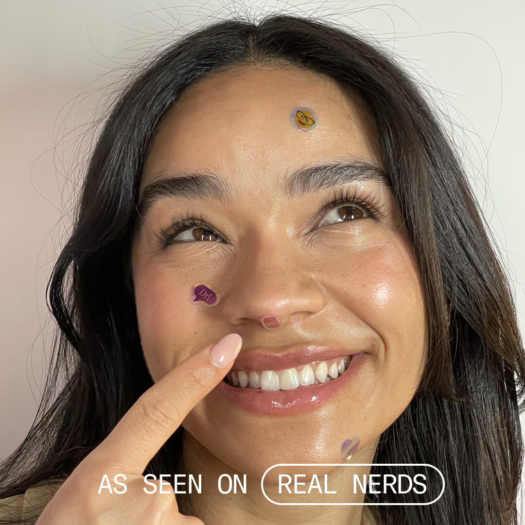Model wearing multiple patches across her face, showcasing the multiple sizes and shapes.