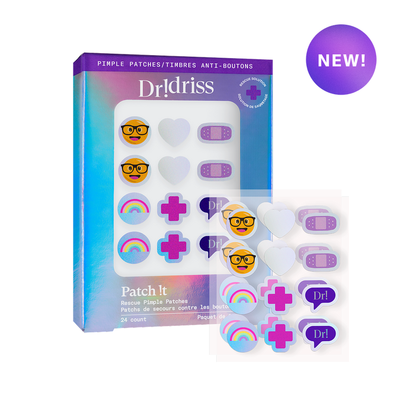 Patch It Rescue Pimple Patches pack shot, showing the pimple patches inside and outside of the box.