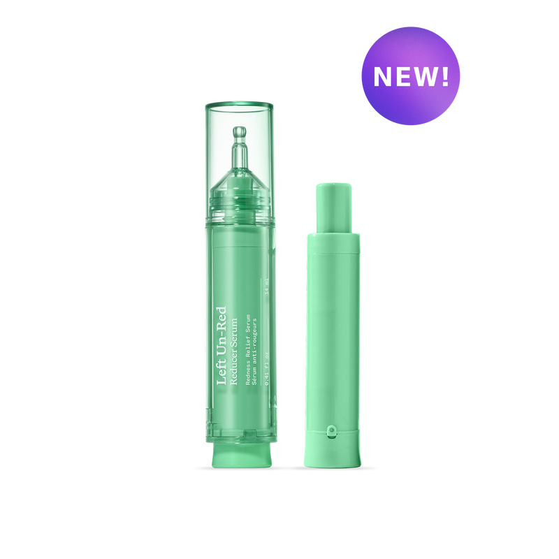 Left Un-Red Reducer Serum by Dr. Idriss in green airless pump packaging