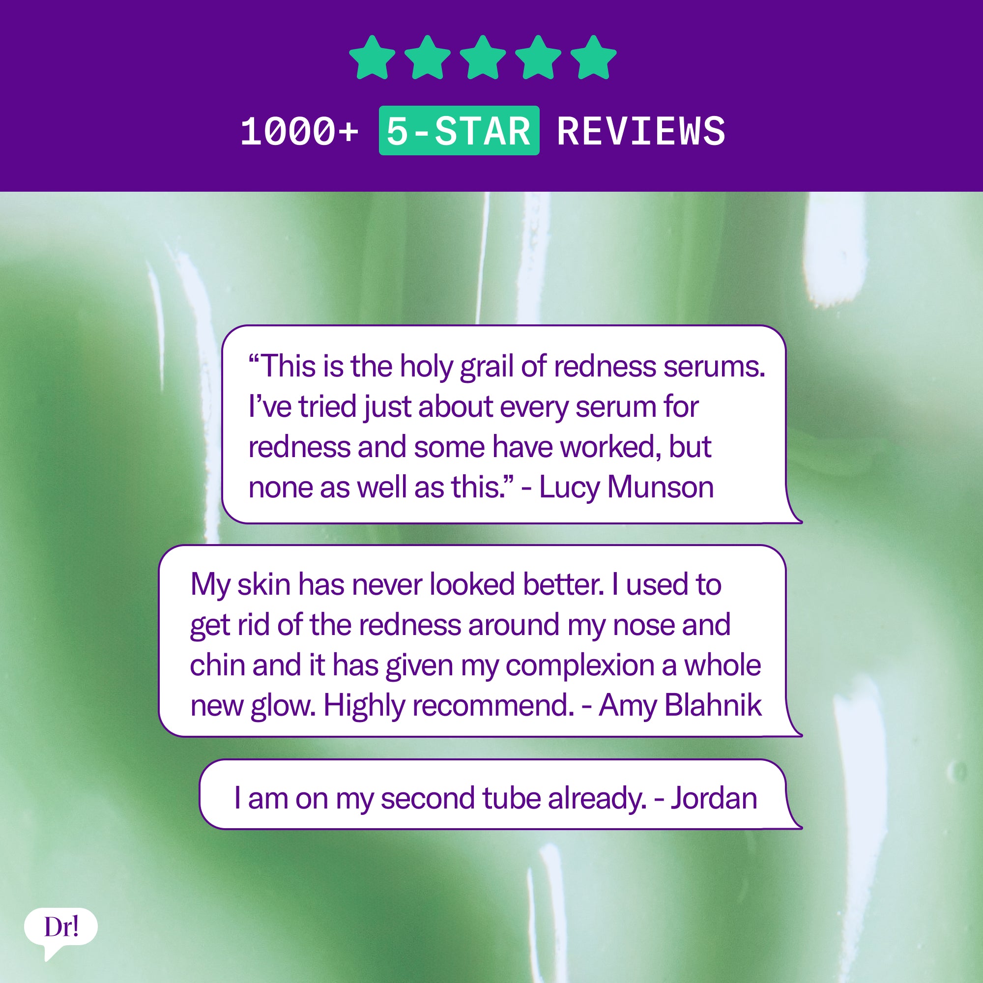 Left Un-Red Reducer Serum customer reviews and five-star testimonials for redness relief