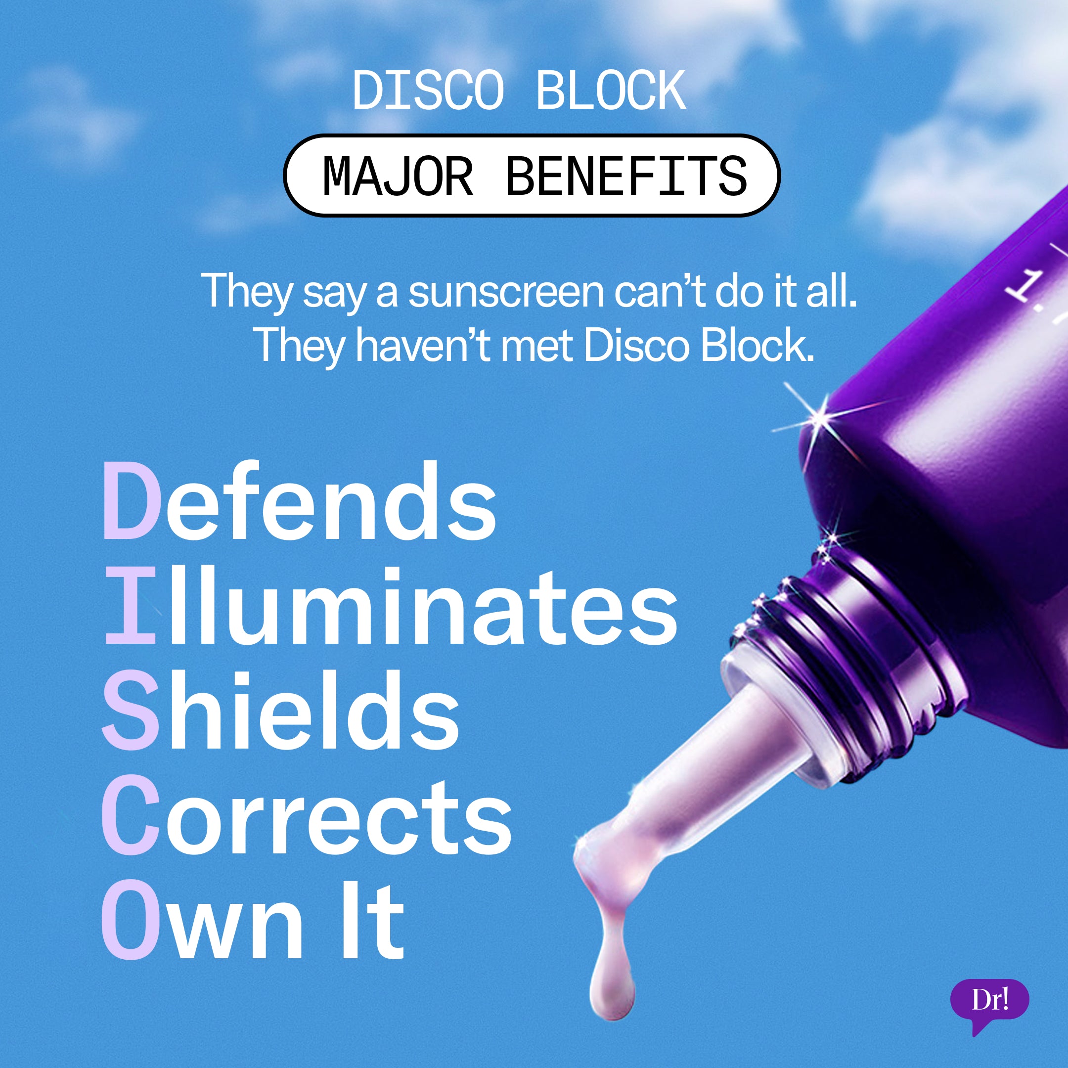 Major Fade Disco Block SPF 50 - they say a sunscreen can't do it all. They haven't met Disco Block.