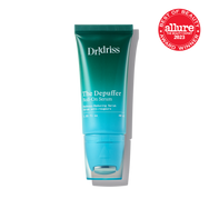 A close-up of Dr. Idriss The Depuffer Roll-On Serum in its teal green tube, with an "Allure Best of Beauty 2023 Award" badge displayed