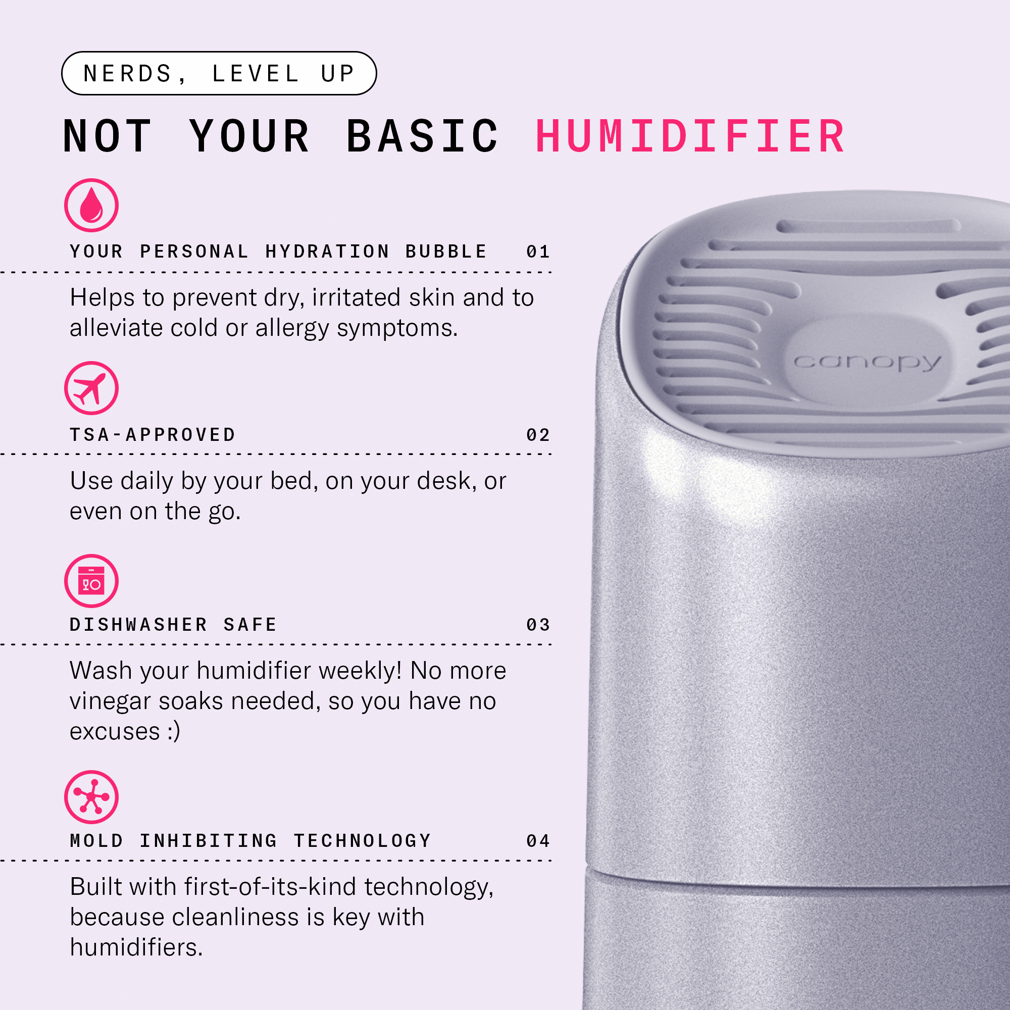 chart describing the benefits of the humidifier