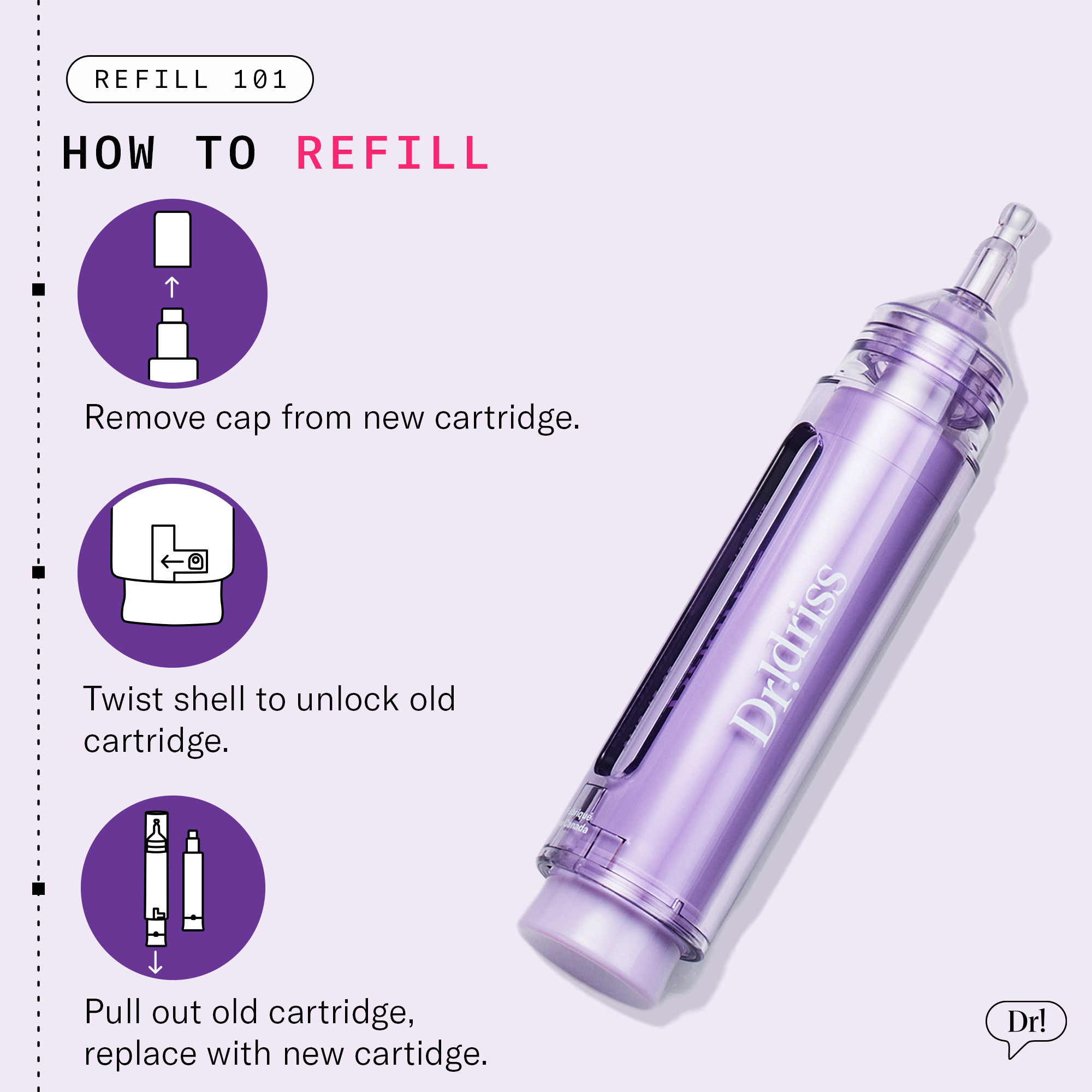 Step-by-step guide with instructions for how to unlock and replace Dr. Idriss Hyper Serum with new cartridge