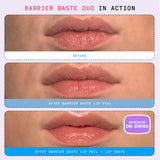 Before and After diagram showing use of Barrier Baste Lip Peel and Lip Baste