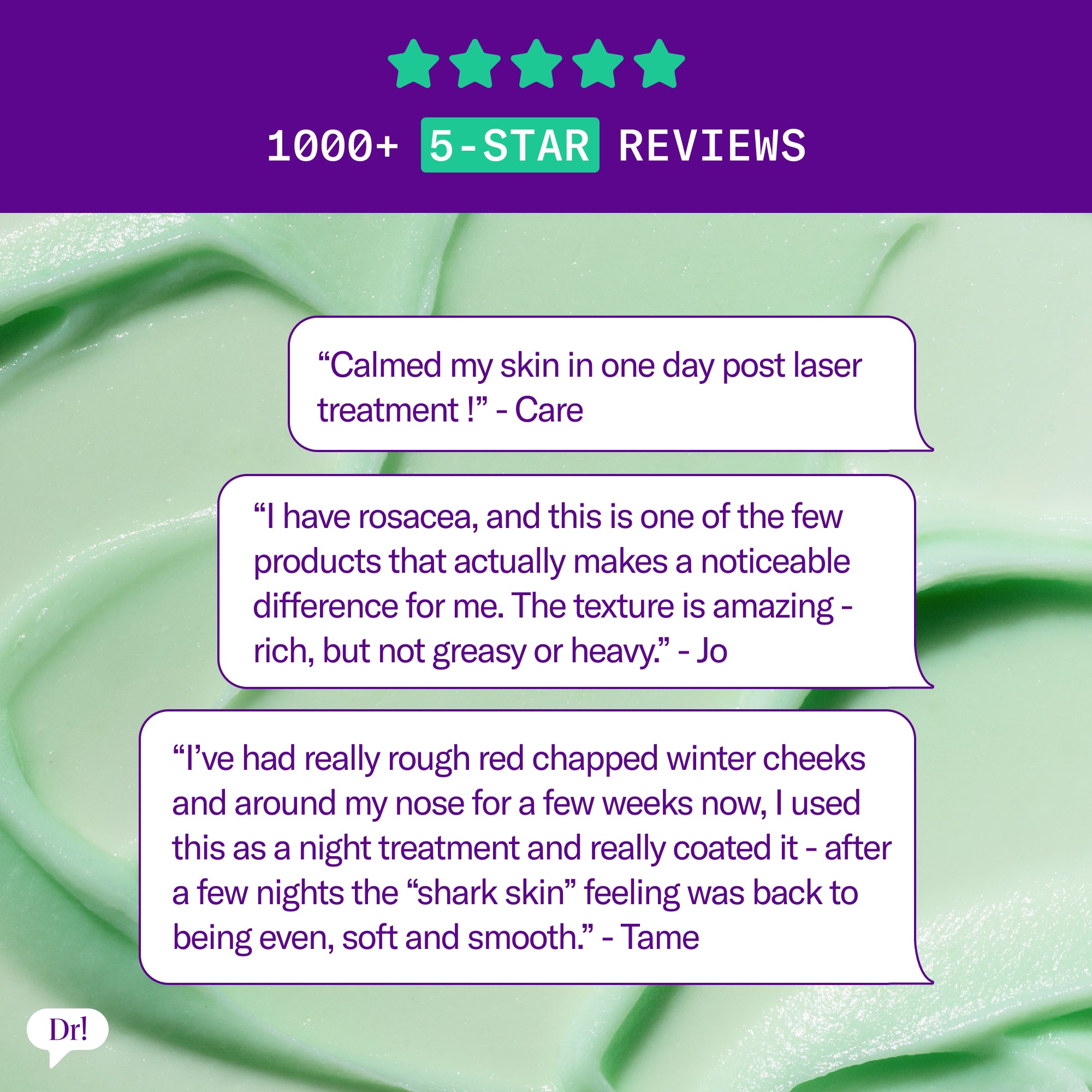 Left Un-Red CalmBack Cream customer reviews and five-star testimonials for redness relief and sensitive skin
