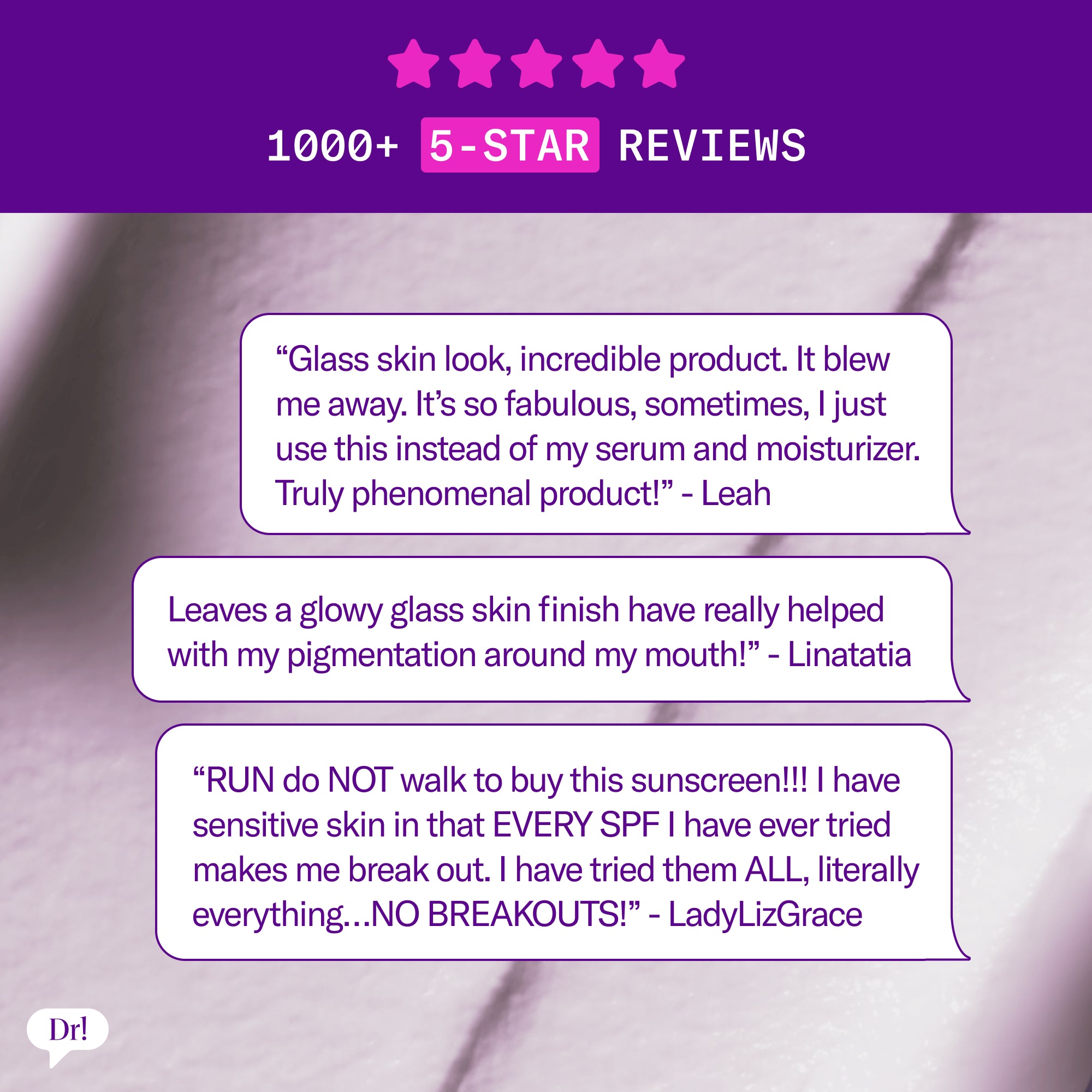 Customer review graphic highlighting 5-star reviews for Major Fade Disco Block SPF 50 sunscreen.