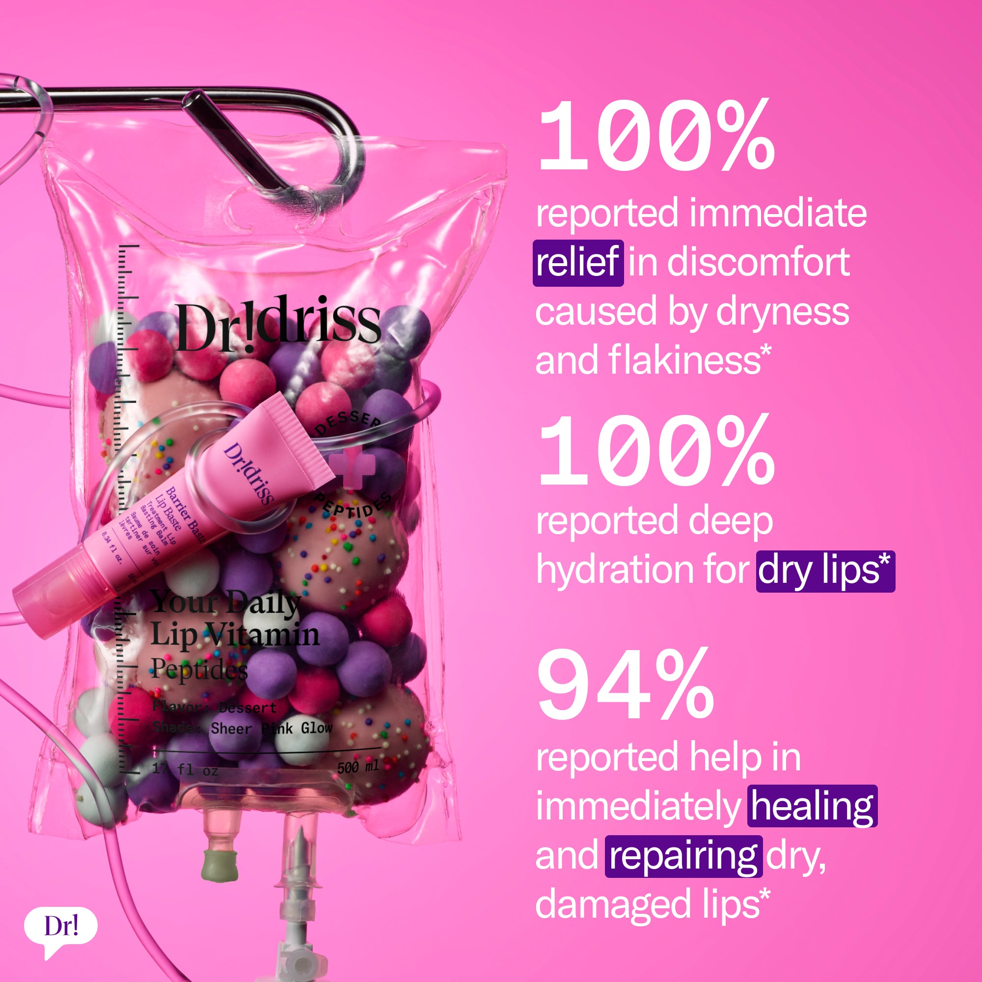 Clinical results showing improved lip texture and hydration after one use of Barrier Baste Lip Peel and Lip Baste