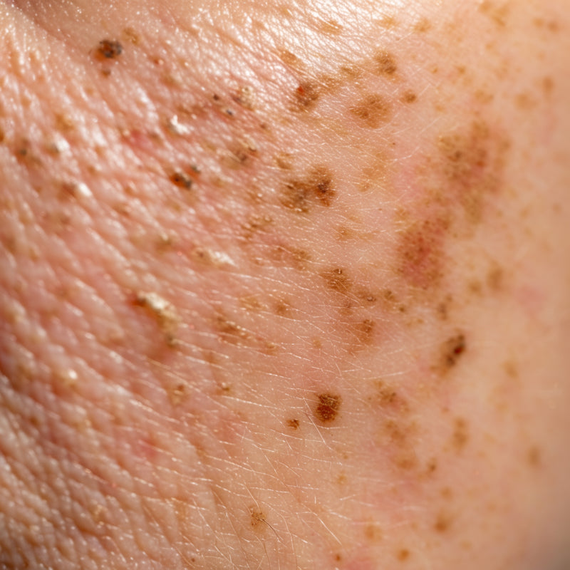 close up shot of dark spot and hyperpigmentation on facial skin